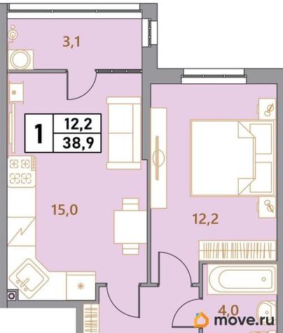 2-комн. квартира, 38.9 м&sup2;