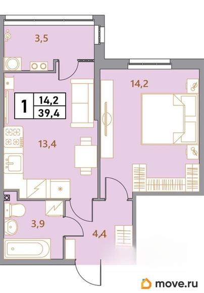 2-комн. квартира, 39.4 м&sup2;