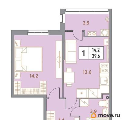 2-комн. квартира, 39.6 м&sup2;