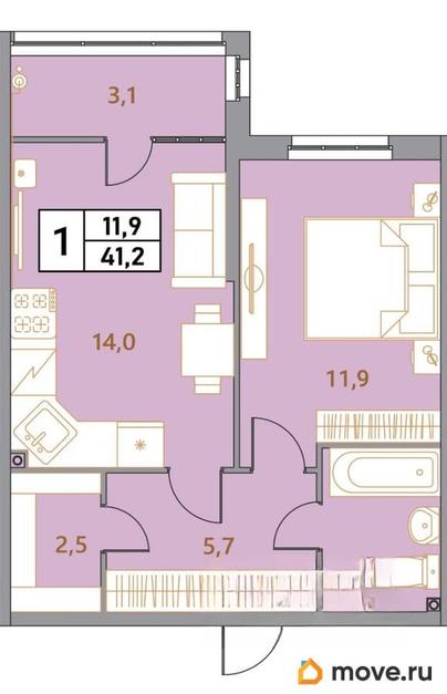 2-комн. квартира, 41.2 м&sup2;