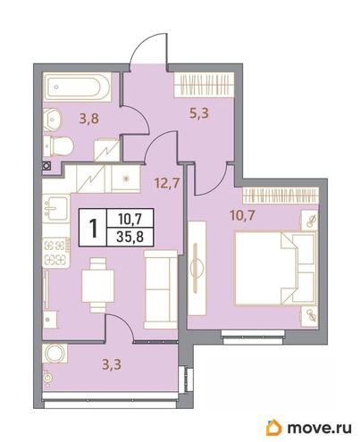 1-комн. квартира, 35.8 м&sup2;