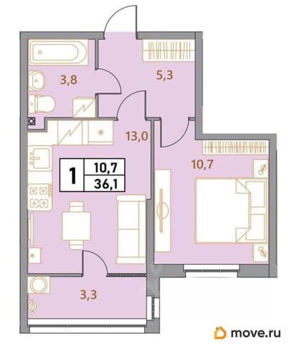 1-комн. квартира, 36.1 м&sup2;