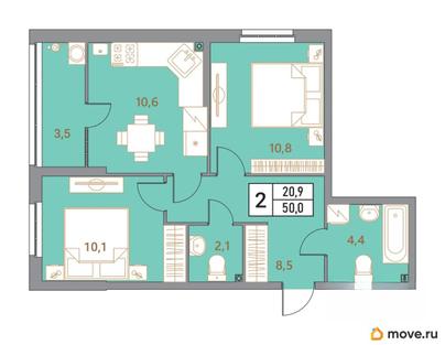 2-комн. квартира, 50 м&sup2;