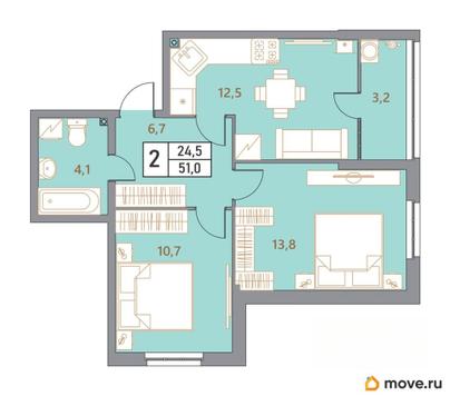 2-комн. квартира, 51 м&sup2;