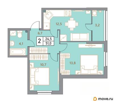 2-комн. квартира, 51 м&sup2;