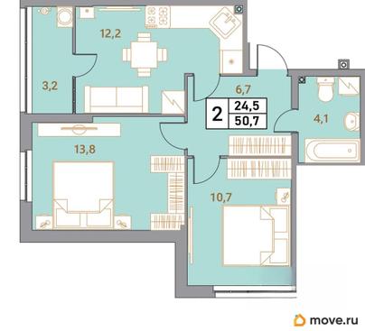 2-комн. квартира, 50.7 м&sup2;