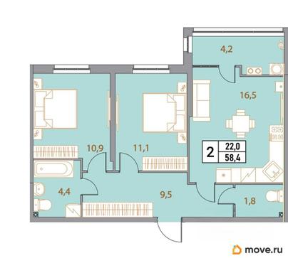 3-комн. квартира, 58.4 м&sup2;