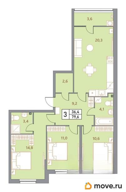 4-комн. квартира, 79.6 м&sup2;