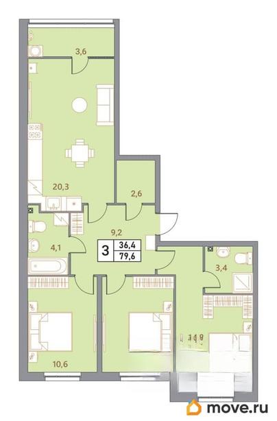 4-комн. квартира, 79.6 м&sup2;
