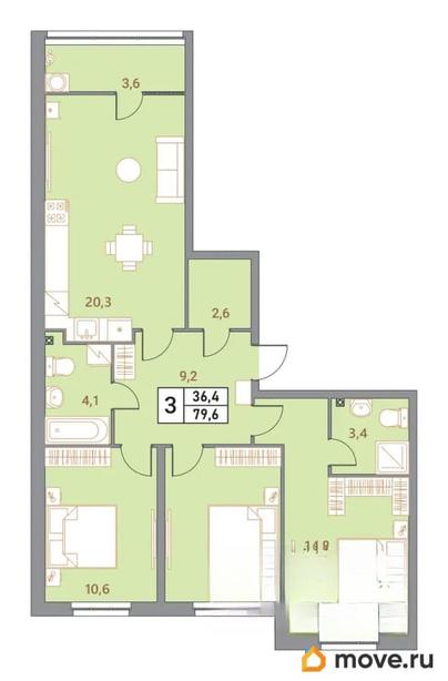 4-комн. квартира, 79.6 м&sup2;