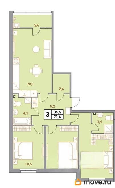 4-комн. квартира, 79.4 м&sup2;