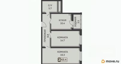 2-комн. квартира, 62.4 м&sup2;