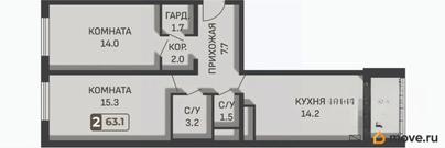 2-комн. квартира, 63.1 м&sup2;