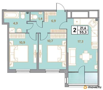 3-комн. квартира, 55.3 м&sup2;