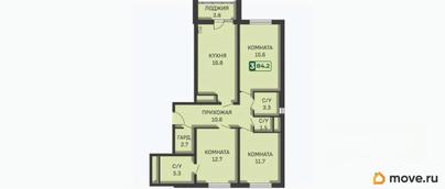 3-комн. квартира, 84.2 м&sup2;