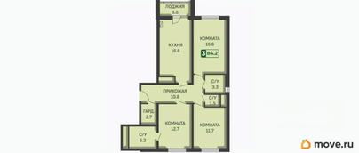 3-комн. квартира, 84.2 м&sup2;