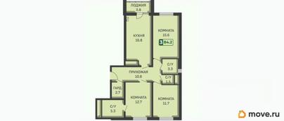 3-комн. квартира, 84.2 м&sup2;