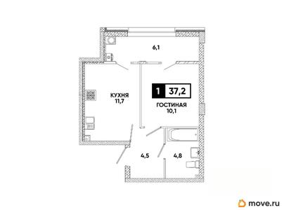 1-комн. квартира, 37.2 м&sup2;