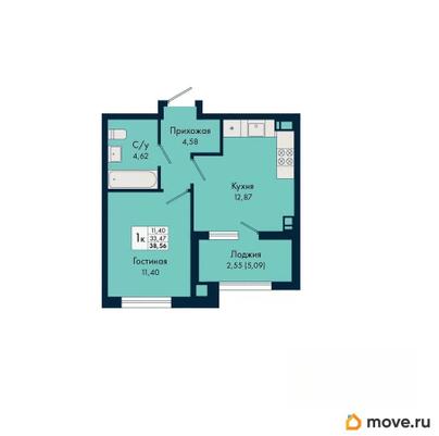 1-комн. квартира, 38.56 м&sup2;