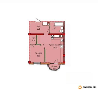 1-комн. квартира, 44.35 м&sup2;