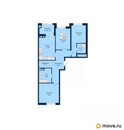 3-комн. квартира, 86.89 м&sup2;