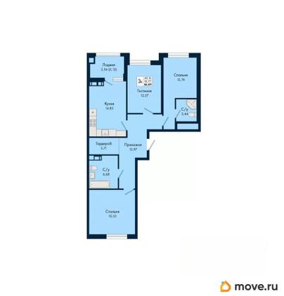 3-комн. квартира, 86.89 м&sup2;