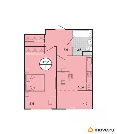1-комн. квартира, 42.2 м&sup2;