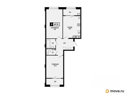 2-комн. квартира, 67.5 м&sup2;