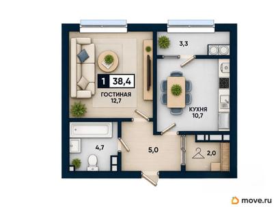 1-комн. квартира, 38.4 м&sup2;