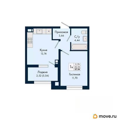 1-комн. квартира, 37.58 м&sup2;