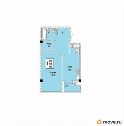 1-комн. квартира, 49.3 м&sup2;