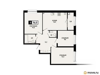 3-комн. квартира, 76 м&sup2;