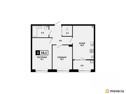 2-комн. квартира, 58.2 м&sup2;