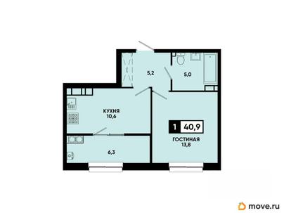 1-комн. квартира, 40.9 м&sup2;