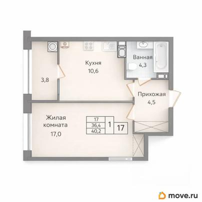 1-комн. квартира, 40.2 м&sup2;