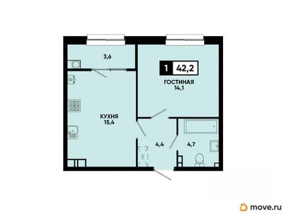 1-комн. квартира, 42.2 м&sup2;
