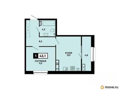 1-комн. квартира, 43.1 м&sup2;