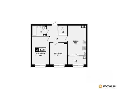 2-комн. квартира, 57.8 м&sup2;