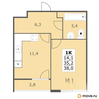 1-комн. квартира, 38 м&sup2;