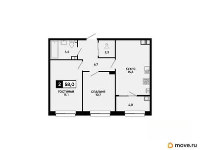 2-комн. квартира, 58 м&sup2;