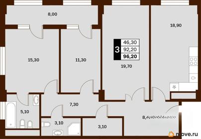 3-комн. квартира, 96.2 м&sup2;