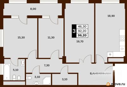 3-комн. квартира, 96.2 м&sup2;
