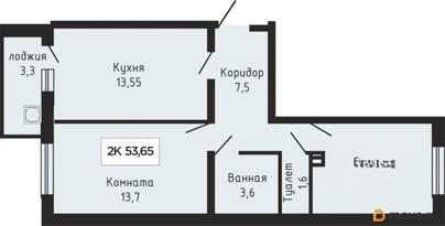 2-комн. квартира, 53.9 м&sup2;