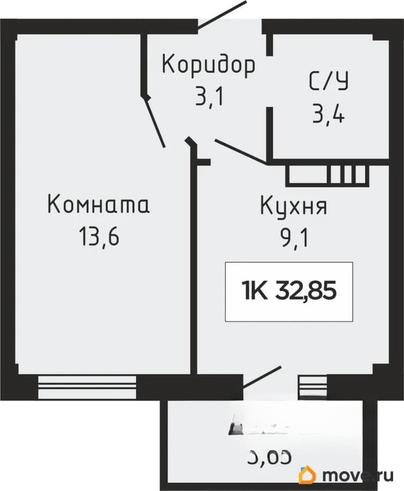 1-комн. квартира, 32.95 м&sup2;