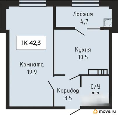 1-комн. квартира, 42.3 м&sup2;