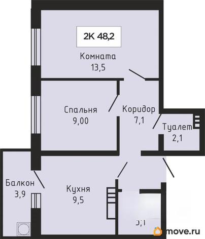 2-комн. квартира, 48.2 м&sup2;