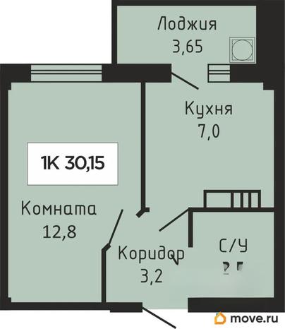 1-комн. квартира, 30.15 м&sup2;