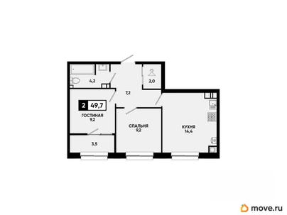 2-комн. квартира, 49.7 м&sup2;
