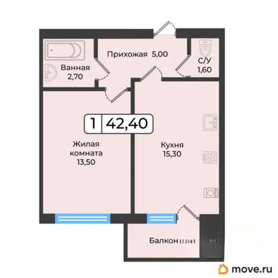 1-комн. квартира, 42.4 м&sup2;
