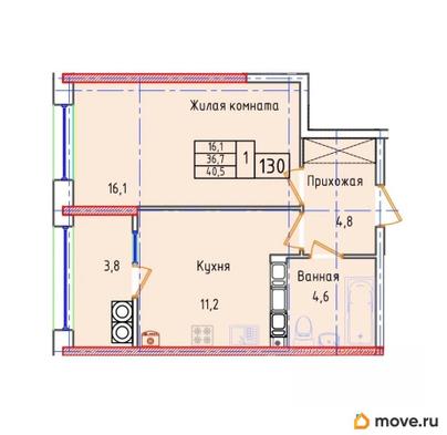 1-комн. квартира, 40.5 м&sup2;